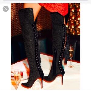 NEW IMAGINE VINCE CAMUTO OREN MACRAME DRESS BLACK TALL BOOTS, 8